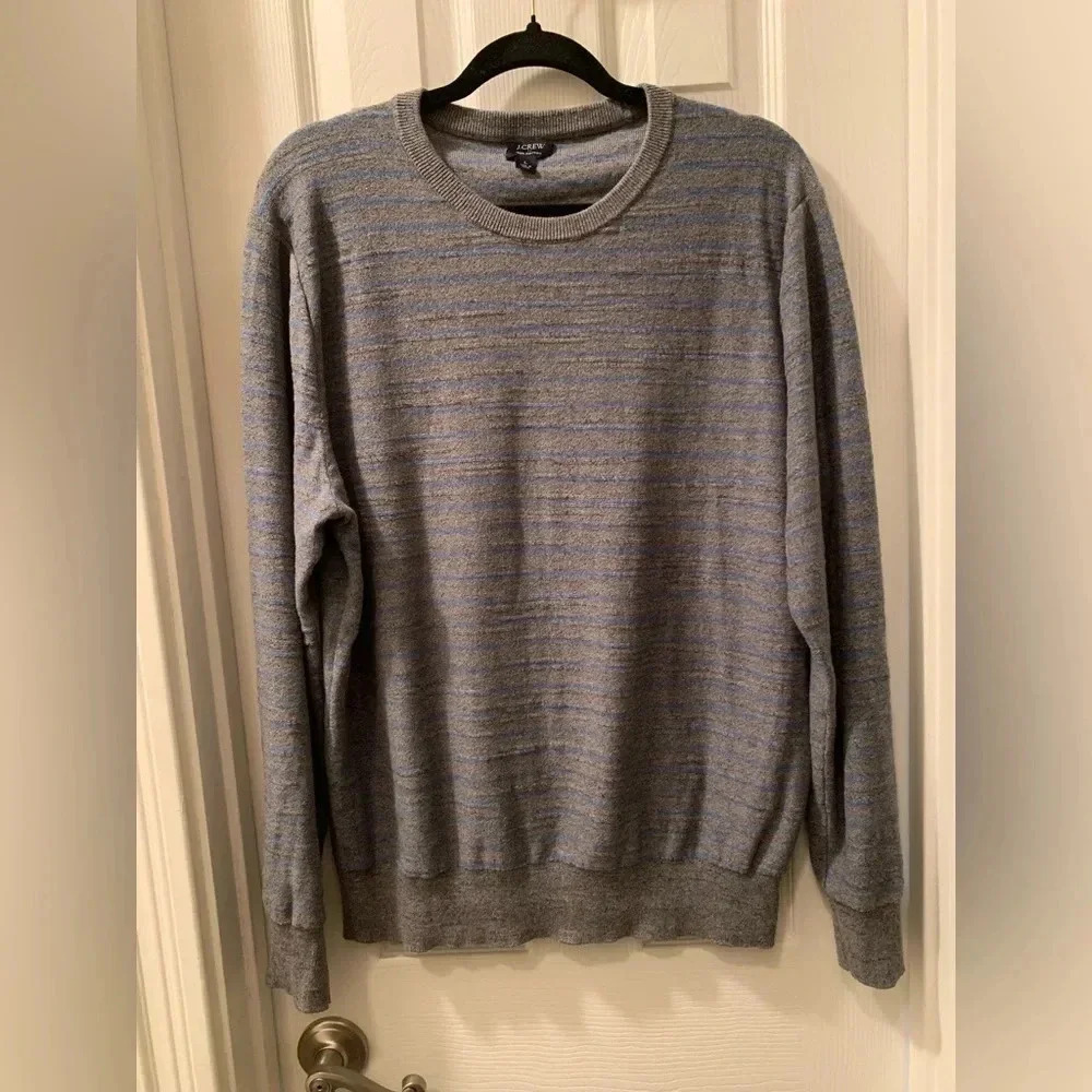 Fisherman J. Crew men’s long sleeve crew neck grey & blue sweater Grampacore